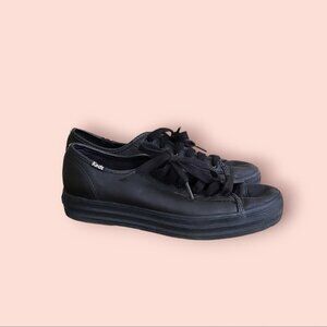 black leather platform keds